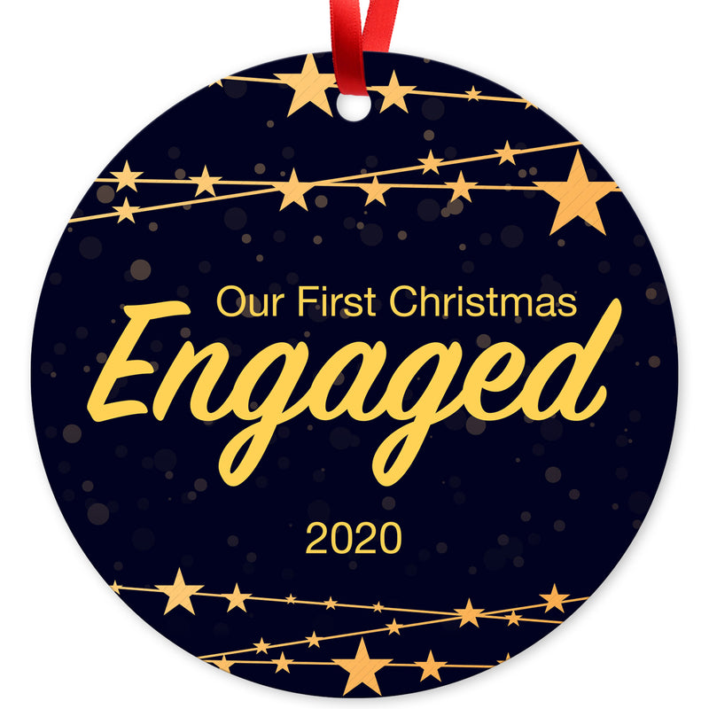 Christmas Tree Ornaments, Our First Christmas Engaged 2020 Ornament, Round Metal Ornament, Velvet Pouch Included