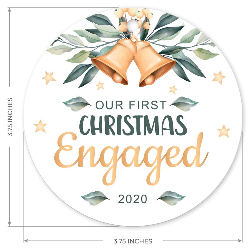 Christmas Ornaments 2020, Our First Christmas Engaged 2020 Ornament, Round Metal Ornament, Velvet Pouch Included