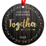 2020 Ornament, Our First Christmas Together 2020 Ornament, Round Metal Ornament, Velvet Pouch Included