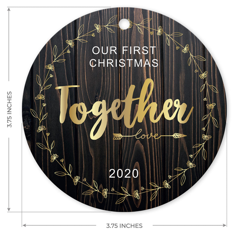 2020 Ornament, Our First Christmas Together 2020 Ornament, Round Metal Ornament, Velvet Pouch Included