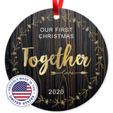 2020 Ornament, Our First Christmas Together 2020 Ornament, Round Metal Ornament, Velvet Pouch Included