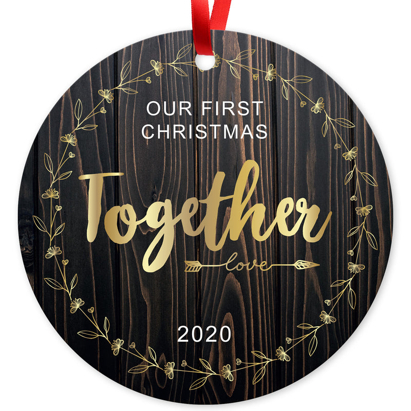 2020 Ornament, Our First Christmas Together 2020 Ornament, Round Metal Ornament, Velvet Pouch Included