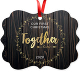 2020 Ornament, Our First Christmas Together 2020 Ornament, Rectangle Metal Ornament, Velvet Pouch Included