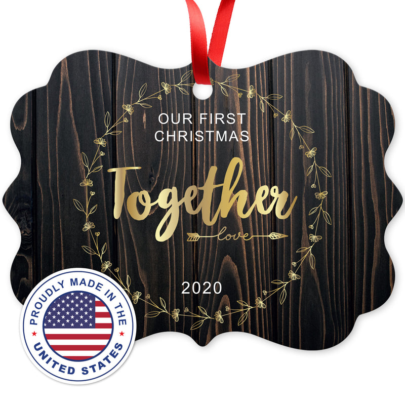 2020 Ornament, Our First Christmas Together 2020 Ornament, Rectangle Metal Ornament, Velvet Pouch Included