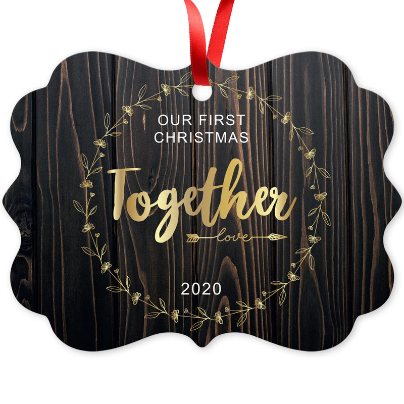 2020 Ornament, Our First Christmas Together 2020 Ornament, Rectangle Metal Ornament, Velvet Pouch Included