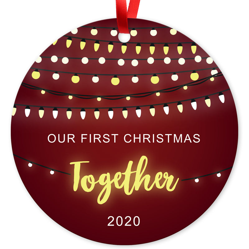 2020 Christmas Ornaments, Our First Christmas Together 2020 Ornament,  Round Metal Ornament, Velvet Pouch Included