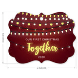 2020 Christmas Ornaments, Our First Christmas Together 2020 Ornament, Rectangle Metal Ornament, Velvet Pouch Included