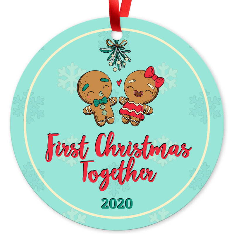 2020 Ornament, First Christmas Together 2020 Ornament, Round Metal Ornament, Velvet Pouch Included