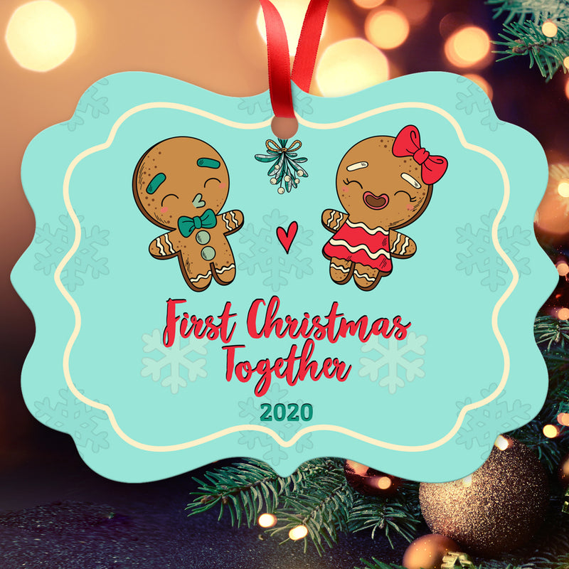 2020 Ornament, First Christmas Together 2020 Ornament, Rectangle Metal Ornament, Velvet Pouch Included