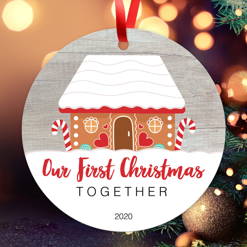 2020 Christmas Ornament, Our First Christmas Together 2020 Ornament, Round Metal Ornament, Velvet Pouch Included