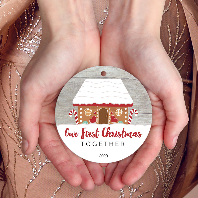2020 Christmas Ornament, Our First Christmas Together 2020 Ornament, Round Metal Ornament, Velvet Pouch Included