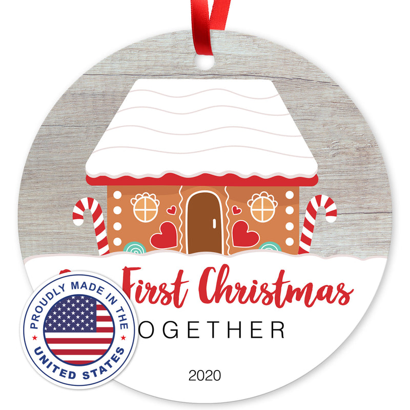 2020 Christmas Ornament, Our First Christmas Together 2020 Ornament, Round Metal Ornament, Velvet Pouch Included