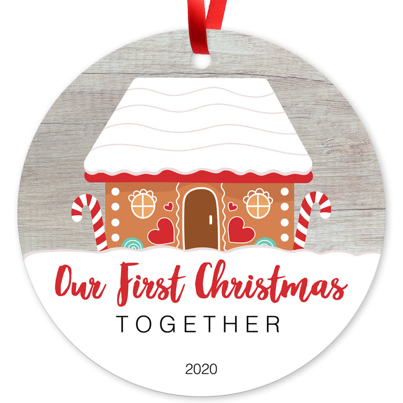 2020 Christmas Ornament, Our First Christmas Together 2020 Ornament, Round Metal Ornament, Velvet Pouch Included