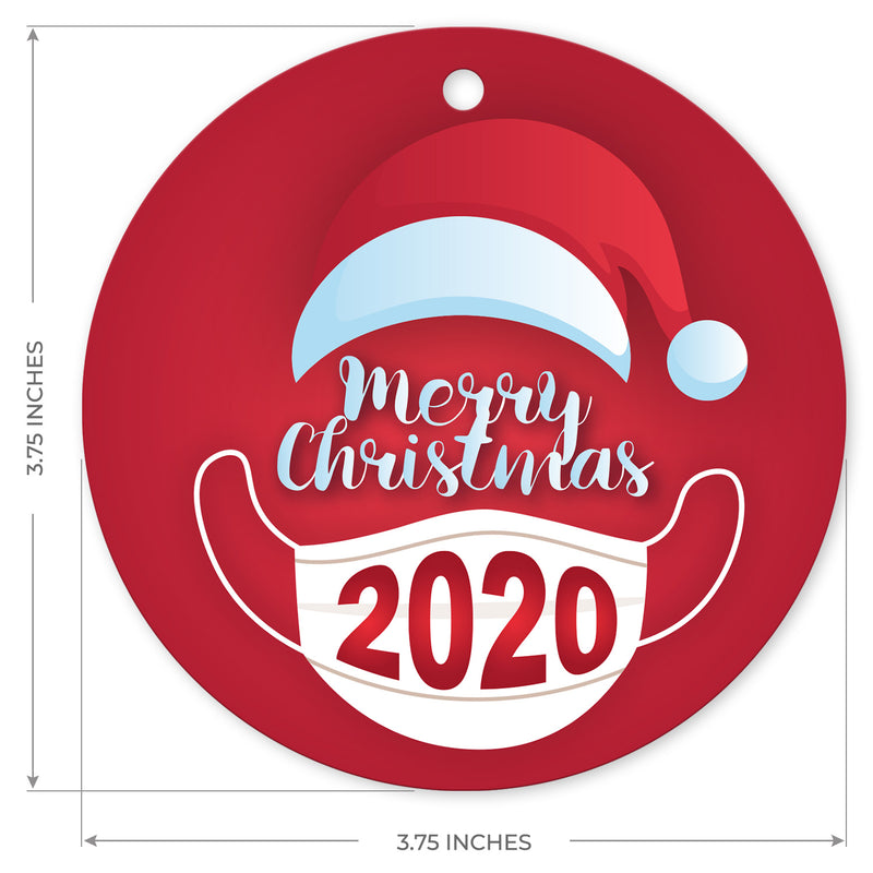 2020 Ornament, Merry Christmas 2020 Ornament, Round Metal Ornament, Velvet Pouch Included