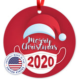 2020 Ornament, Merry Christmas 2020 Ornament, Round Metal Ornament, Velvet Pouch Included