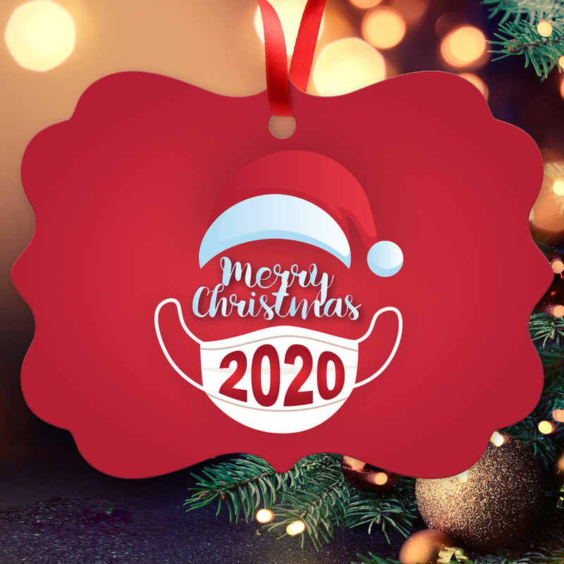 2020 Ornament, Merry Christmas 2020 Ornament, Rectangle Metal Ornament, Velvet Pouch Included