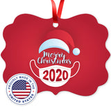 2020 Ornament, Merry Christmas 2020 Ornament, Rectangle Metal Ornament, Velvet Pouch Included