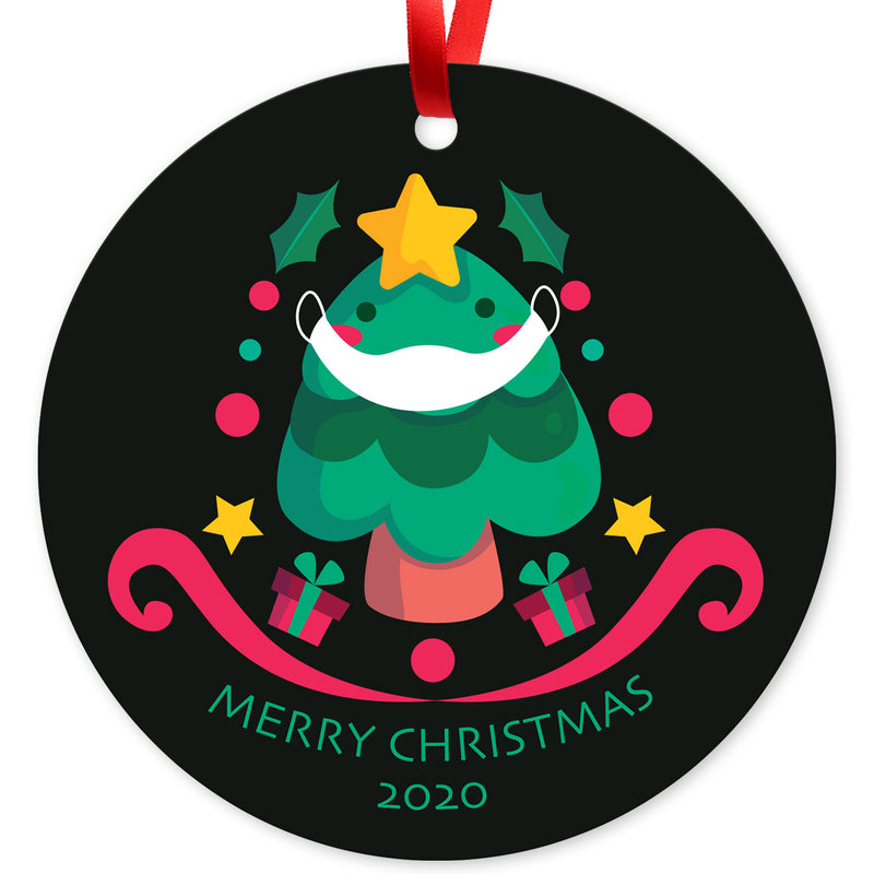 2020 Christmas Ornament, Merry Christmas 2020 Ornament, Round Metal Ornament, Velvet Pouch Included