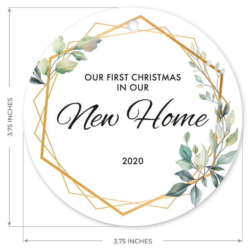 Our First Christmas In Our New Home 2020, Christmas Decorations Gift Ornaments, Round Metal Ornament, Velvet Pouch Included, By Soul Décor