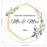 Our First Christmas As Mr & Mrs 2020, Christmas Decorations Gift Ornaments, Round Metal Ornament, Velvet Pouch Included, By Soul Décor