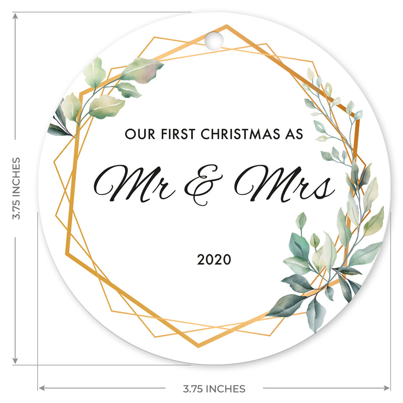 Our First Christmas As Mr & Mrs 2020, Christmas Decorations Gift Ornaments, Round Metal Ornament, Velvet Pouch Included, By Soul Décor