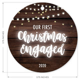 Our First Christmas Engaged 2020, Christmas Tree Decorations Gift Ornament, Round Metal Ornament, Velvet Pouch Included, By Soul Décor