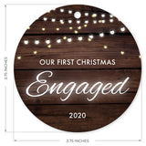 Our First Christmas Engaged 2020, Christmas Tree Décor Gift Ornament, Round Metal Ornament, Velvet Pouch Included, By Soul Décor