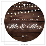 Our First Christmas As Mr & Mrs 2020, Christmas Tree Décor Gift Ornament, Round Metal Ornament, Velvet Pouch Included, By Soul Décor