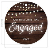 Our First Christmas Engaged 2020, Christmas Decorations For The Home, Round Metal Ornament, Velvet Pouch Included, By Soul Décor