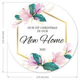 Our First Christmas In Our New Home 2020, Christmas Tree Decorations Gift Ornament, Round Metal Ornament, Velvet Pouch Included, By Soul Décor