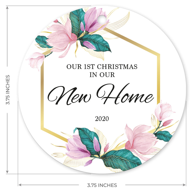 Our First Christmas In Our New Home 2020, Christmas Tree Decorations Gift Ornament, Round Metal Ornament, Velvet Pouch Included, By Soul Décor