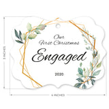 Our First Christmas Engaged 2020, Christmas Tree Decorations Gift Ornaments, Rectangle Metal Ornament, Velvet Pouch Included, By Soul Décor