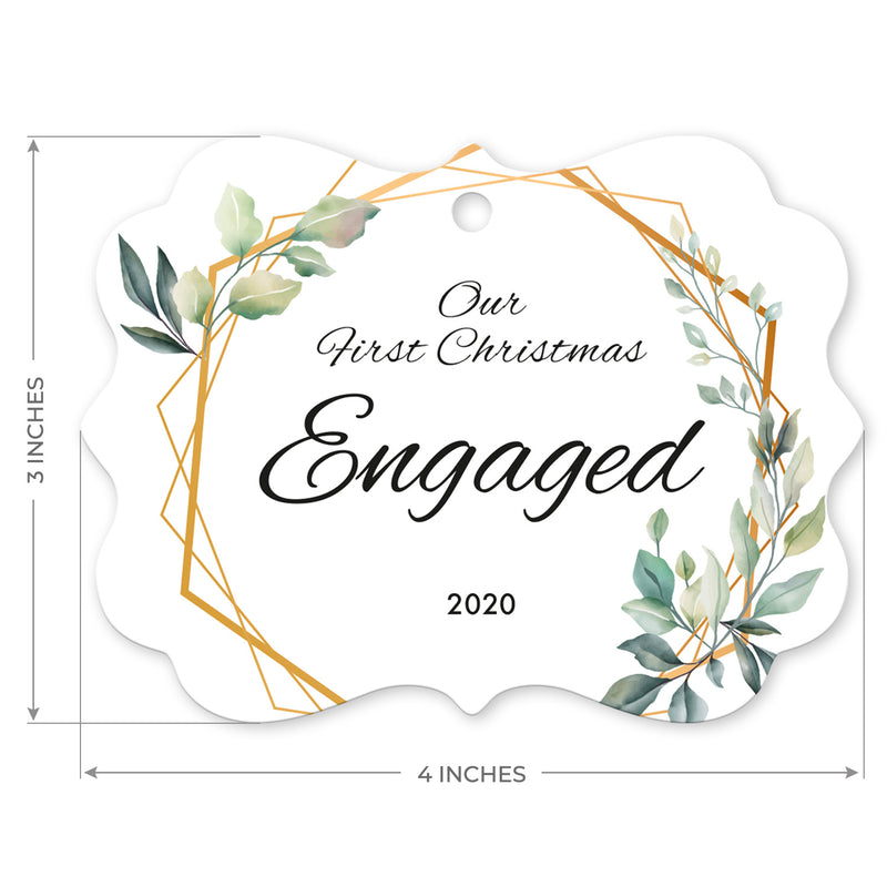 Our First Christmas Engaged 2020, Christmas Tree Decorations Gift Ornaments, Rectangle Metal Ornament, Velvet Pouch Included, By Soul Décor