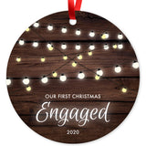 Our First Christmas Engaged 2020, Christmas Decoration For The Home, Round Metal Ornament, Velvet Pouch Included, By Soul Décor