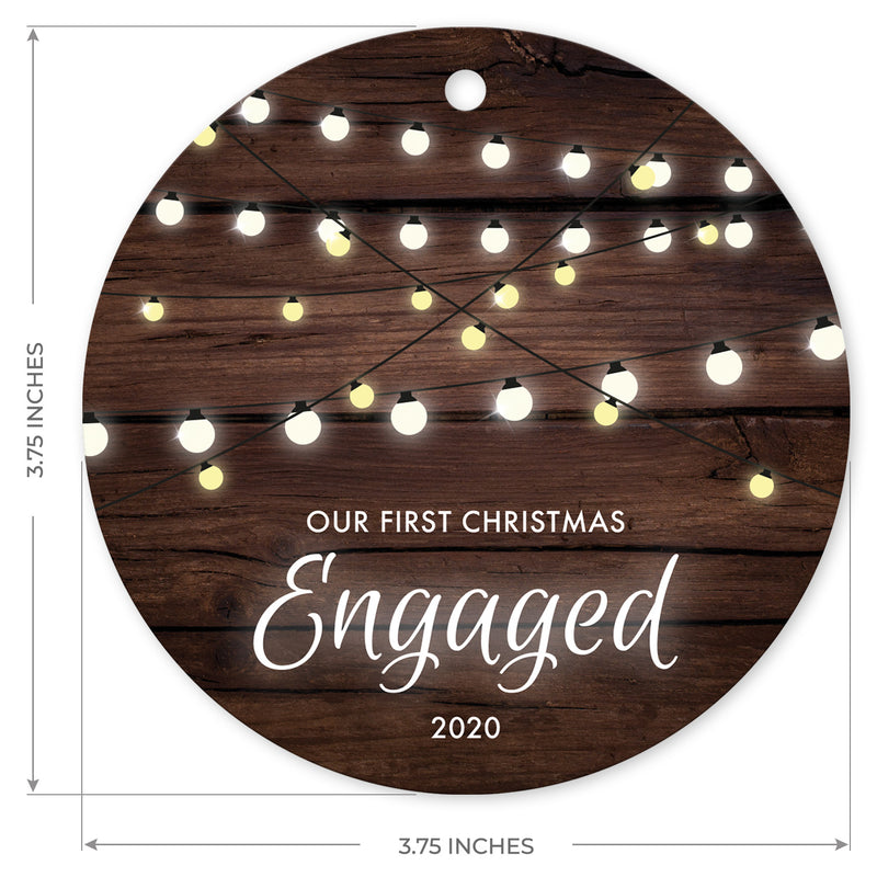 Our First Christmas Engaged 2020, Christmas Decoration For The Home, Round Metal Ornament, Velvet Pouch Included, By Soul Décor