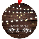 Our First Christmas As Mr & Mrs 2020, Christmas Decoration For The Home, Round Metal Ornament, Velvet Pouch Included, By Soul Décor