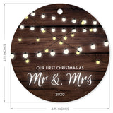 Our First Christmas As Mr & Mrs 2020, Christmas Decoration For The Home, Round Metal Ornament, Velvet Pouch Included, By Soul Décor