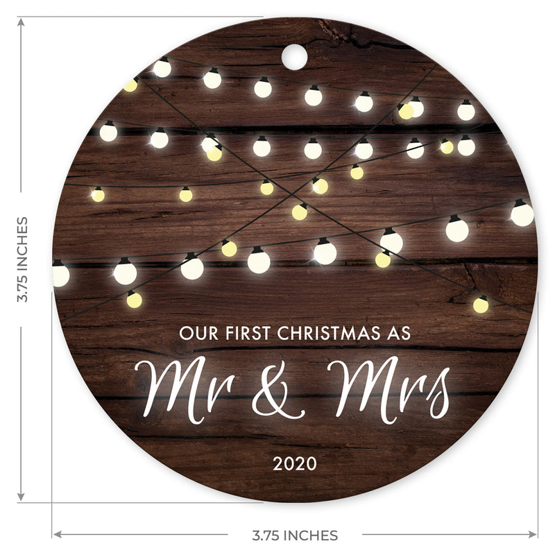 Our First Christmas As Mr & Mrs 2020, Christmas Decoration For The Home, Round Metal Ornament, Velvet Pouch Included, By Soul Décor