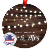 Our First Christmas As Mr & Mrs 2020, Christmas Decoration For The Home, Round Metal Ornament, Velvet Pouch Included, By Soul Décor