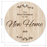 Our First Christmas In Our New Home 2020, Christmas Decoration For The Home, Round Metal Ornament, Velvet Pouch Included, By Soul Décor