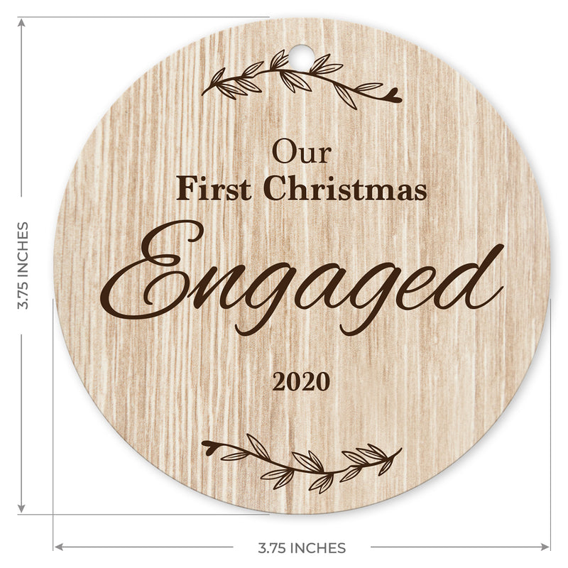 Our First Christmas Engaged 2020, Christmas Tree Décor Gift Ornaments, Round Metal Ornament, Velvet Pouch Included, By Soul Décor