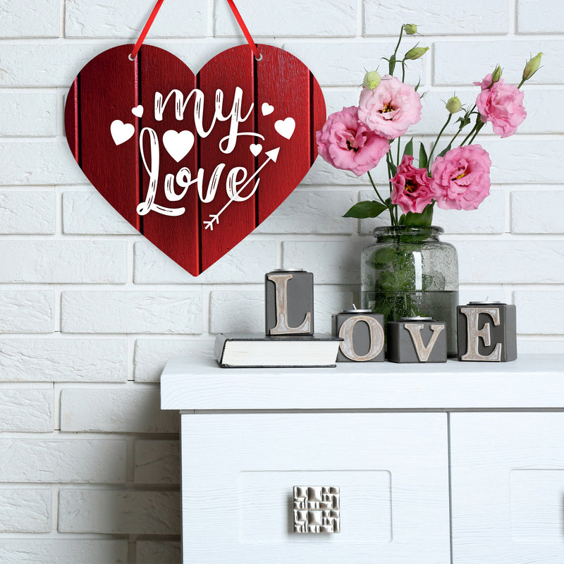 My Love Red Wood Background With White Hearts