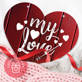 My Love Red Wood Background With White Hearts