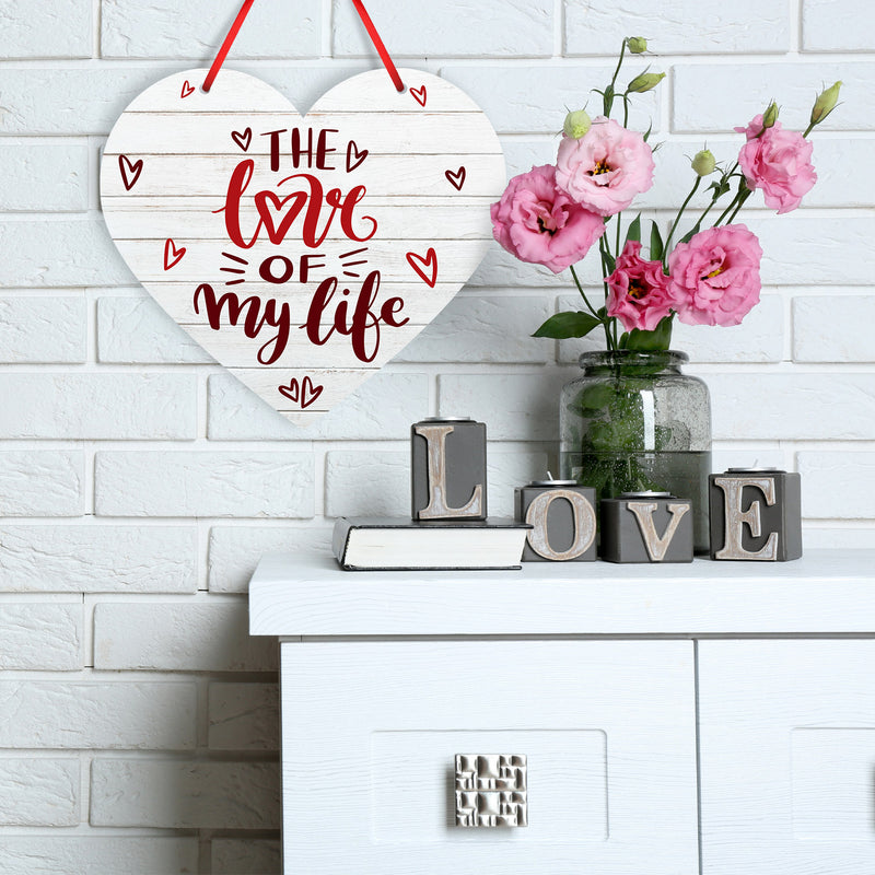 The Love Of My Life White Wood Background Heart Shapes