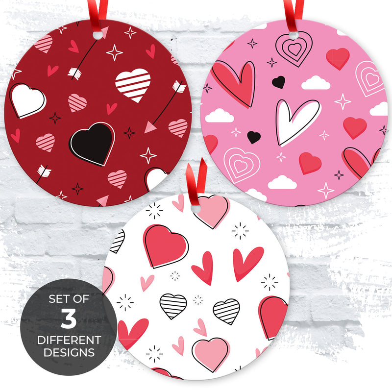 Pink Red Heart Shapes, (Set of 3)