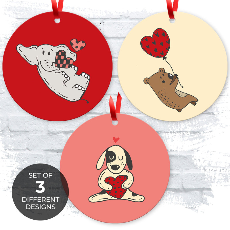 Happy Valentine'S Day Elephant Dog Bear With Heart, (Set of 3)