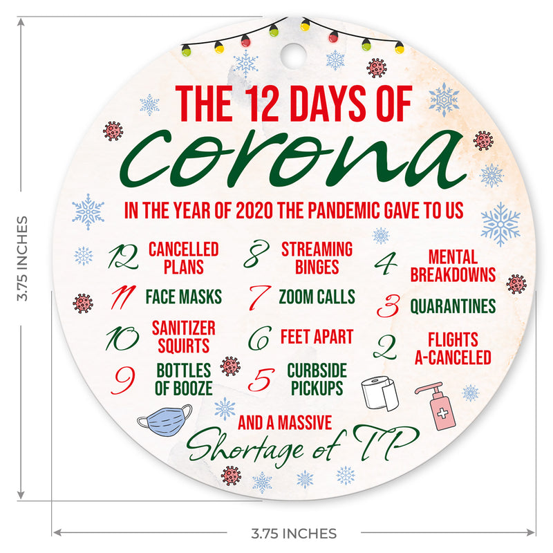 The 12 Days Of Corona Christmas Ornament, Large 3.75" Round Metal Ornament, Velvet Pouch Included