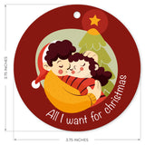 All I Want For Christmas Ornament, Large 3.75" Round Metal Ornament, Velvet Pouch Included