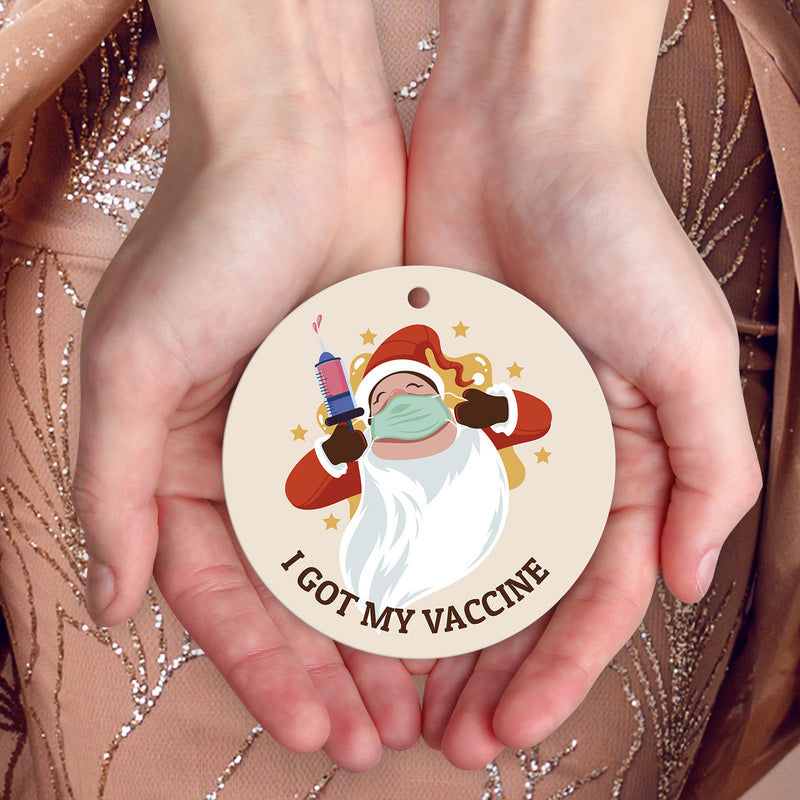 I Got My Vaccine Ornament, Large 3.75" Round Metal Ornament, Velvet Pouch Included